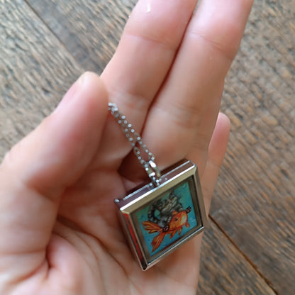Kitty and Koi miniature pendant