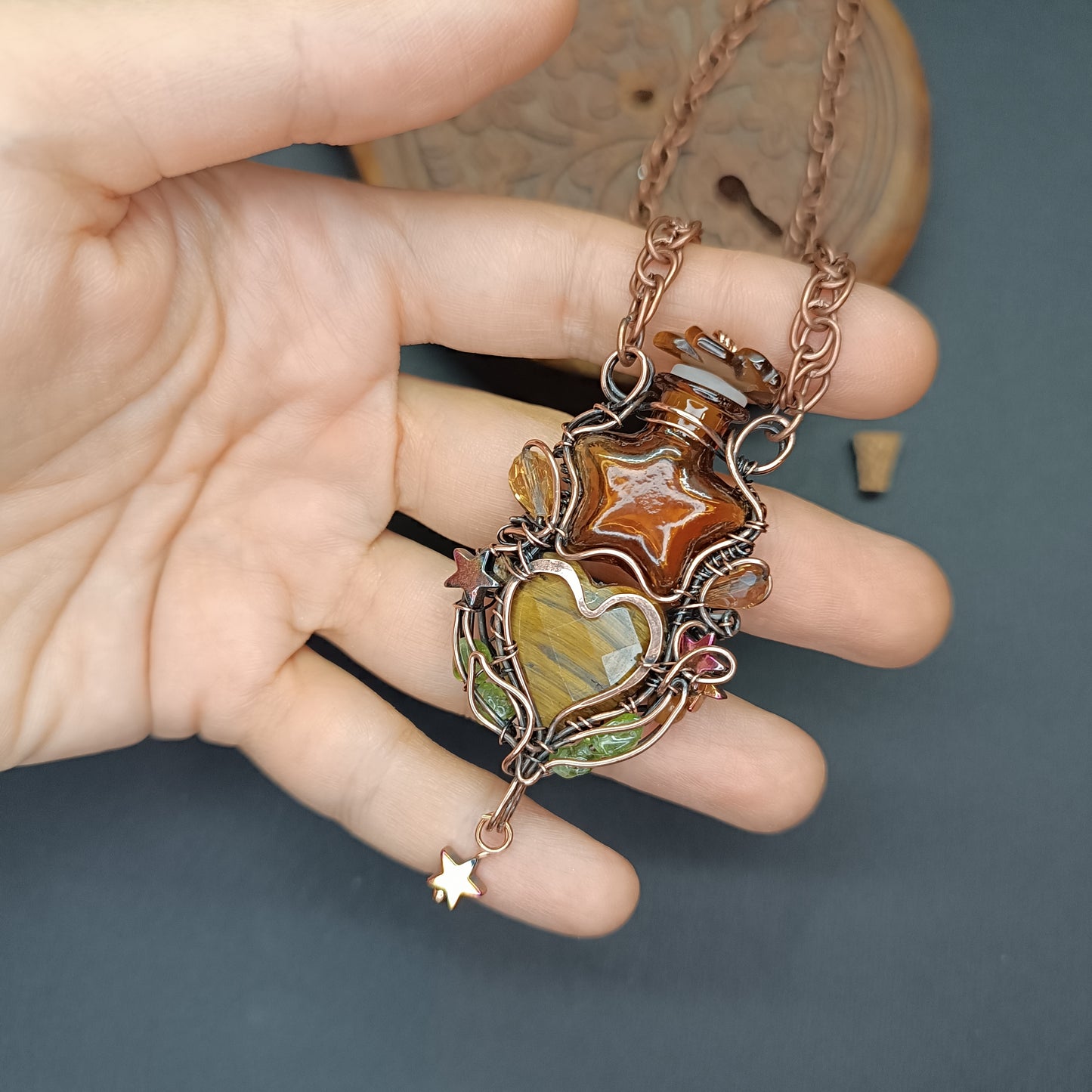 Tiger eye star vial necklace