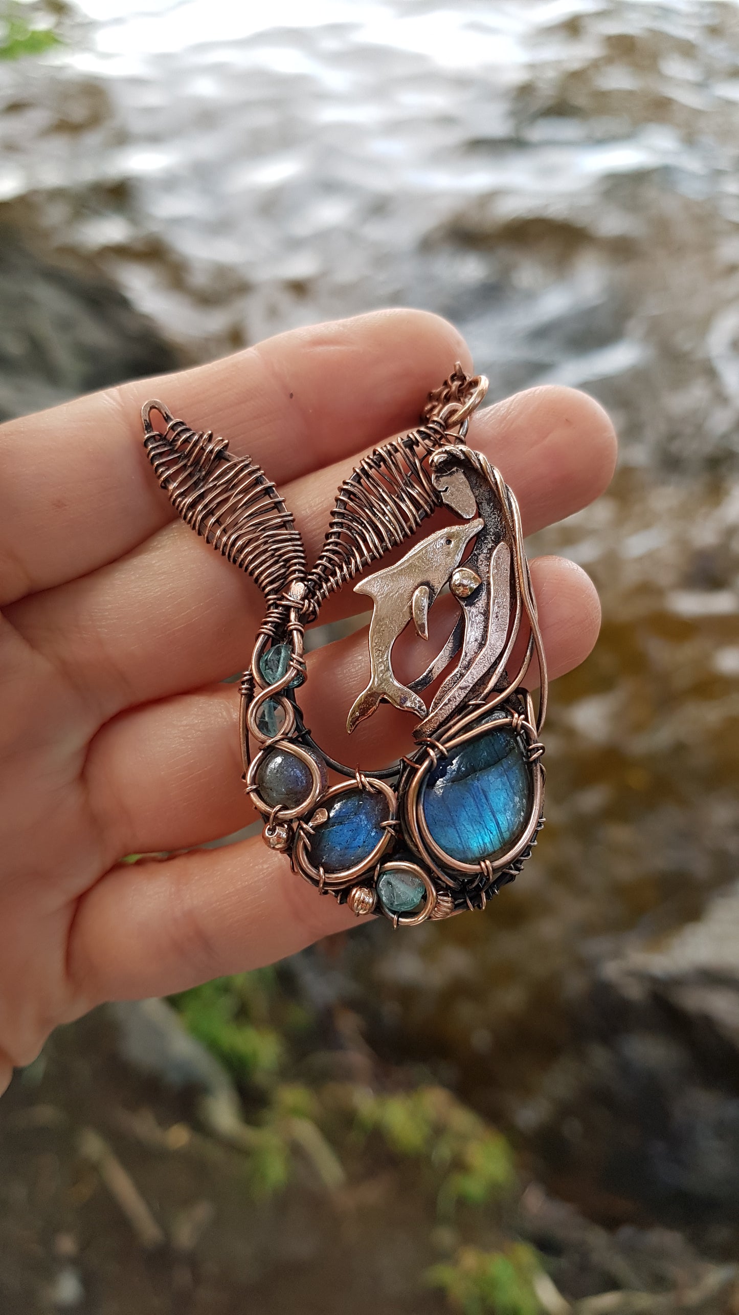 Mermaid and dolphing necklace