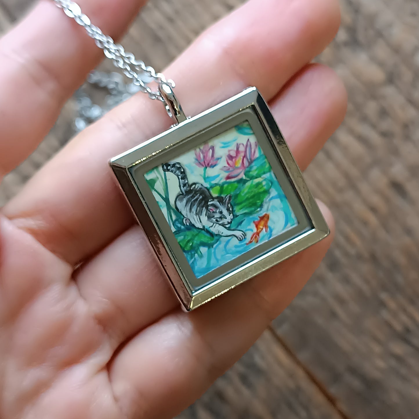 Kitty and Koi miniature pendant