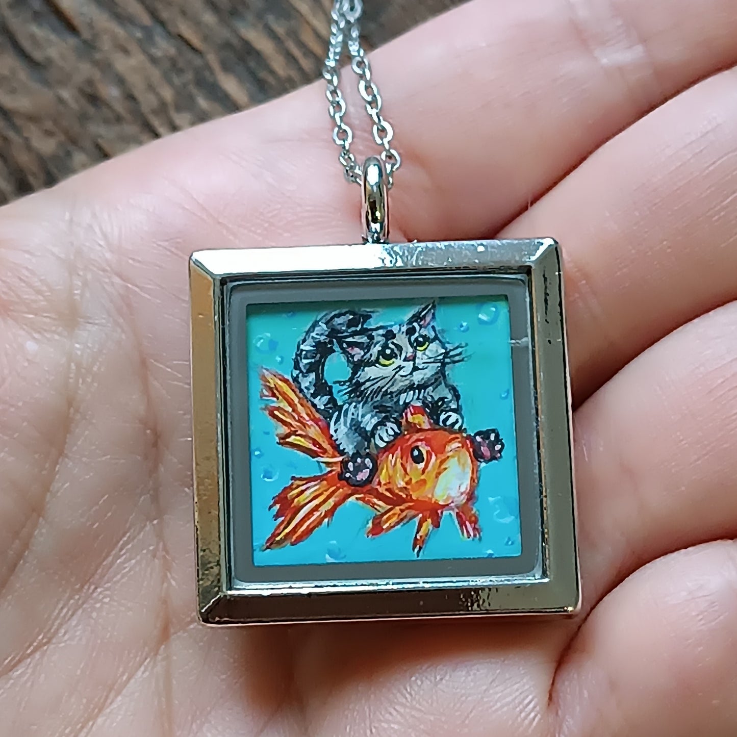 Kitty and Koi miniature pendant