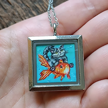 Kitty and Koi miniature pendant