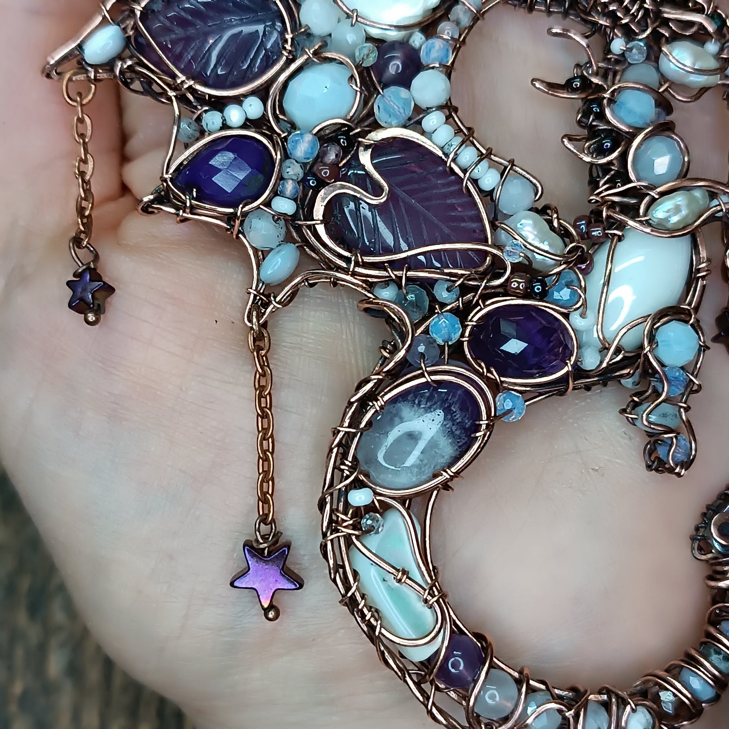 Amethyst night Stars catcher. Dragon necklace.