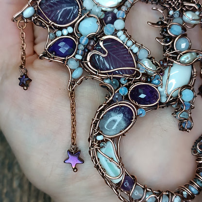 Amethyst night Stars catcher. Dragon necklace.