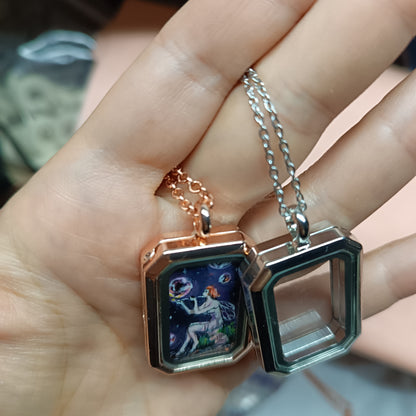 Little Fairy, Mermaid and magic bubbles. Hand painted pendant.