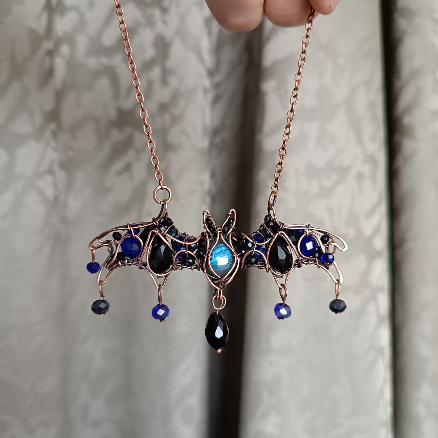 Blue night. Bat necklace