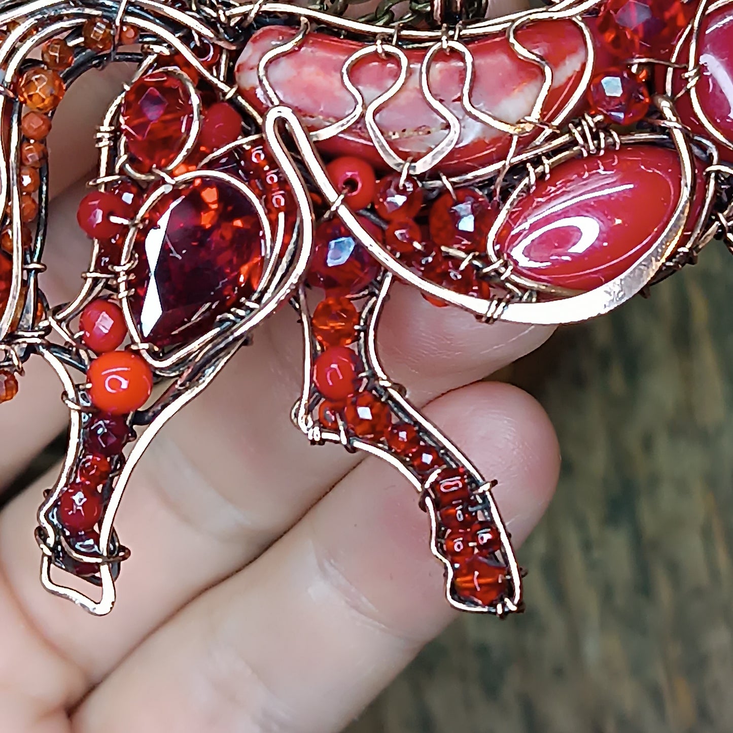 Red fire horse necklace/pin (two in one)