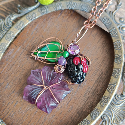 Fluorite flower and blackberry necklace