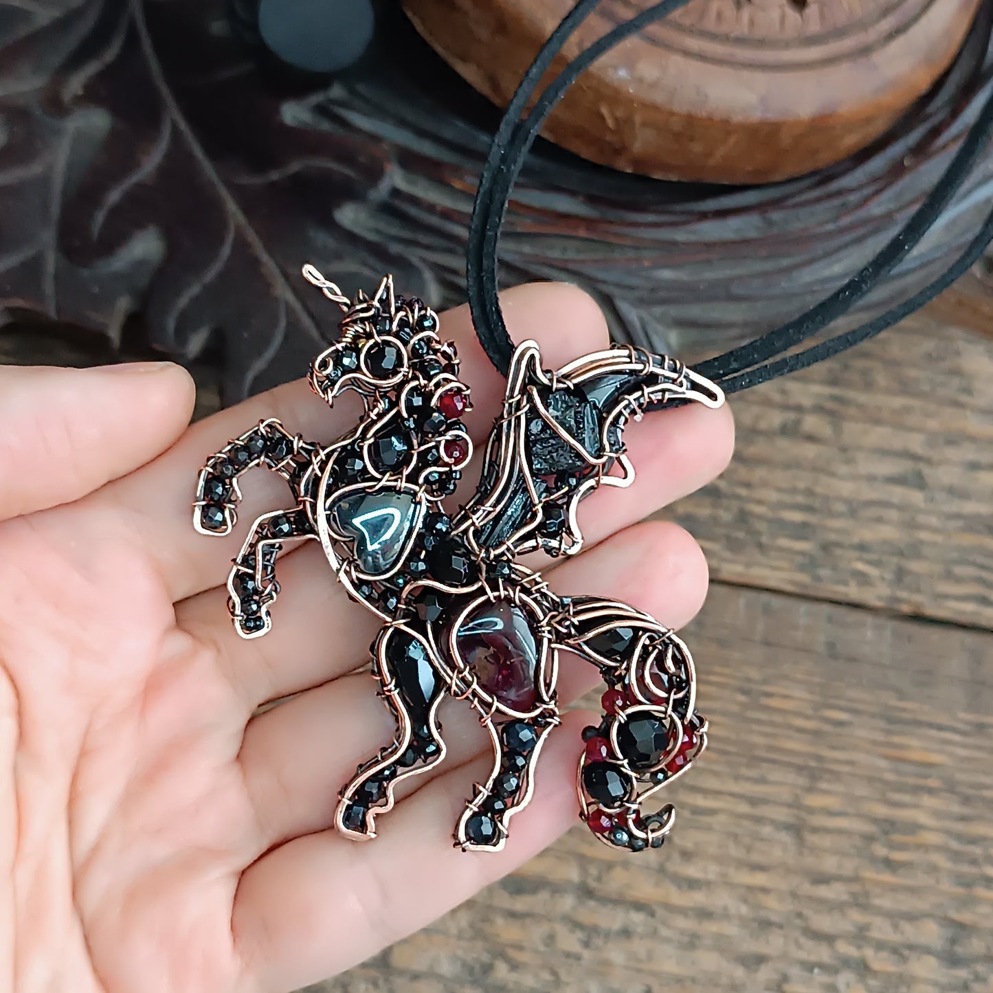 Night thunderstorm🖤 Unicorn -Dragon necklace.