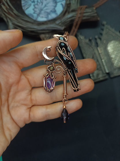 Raven on amethyst lantern necklace 🐦‍⬛💜