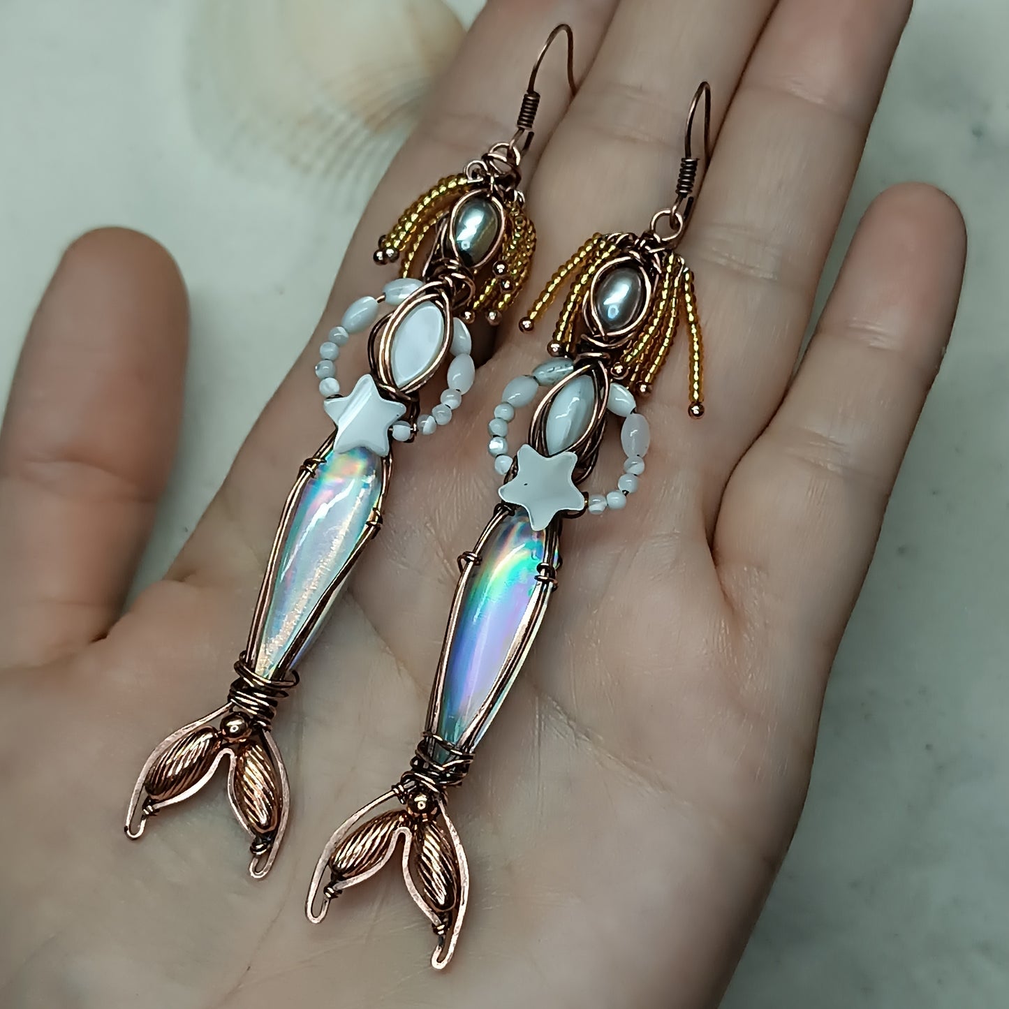 Mermaid seasters dangling earrings