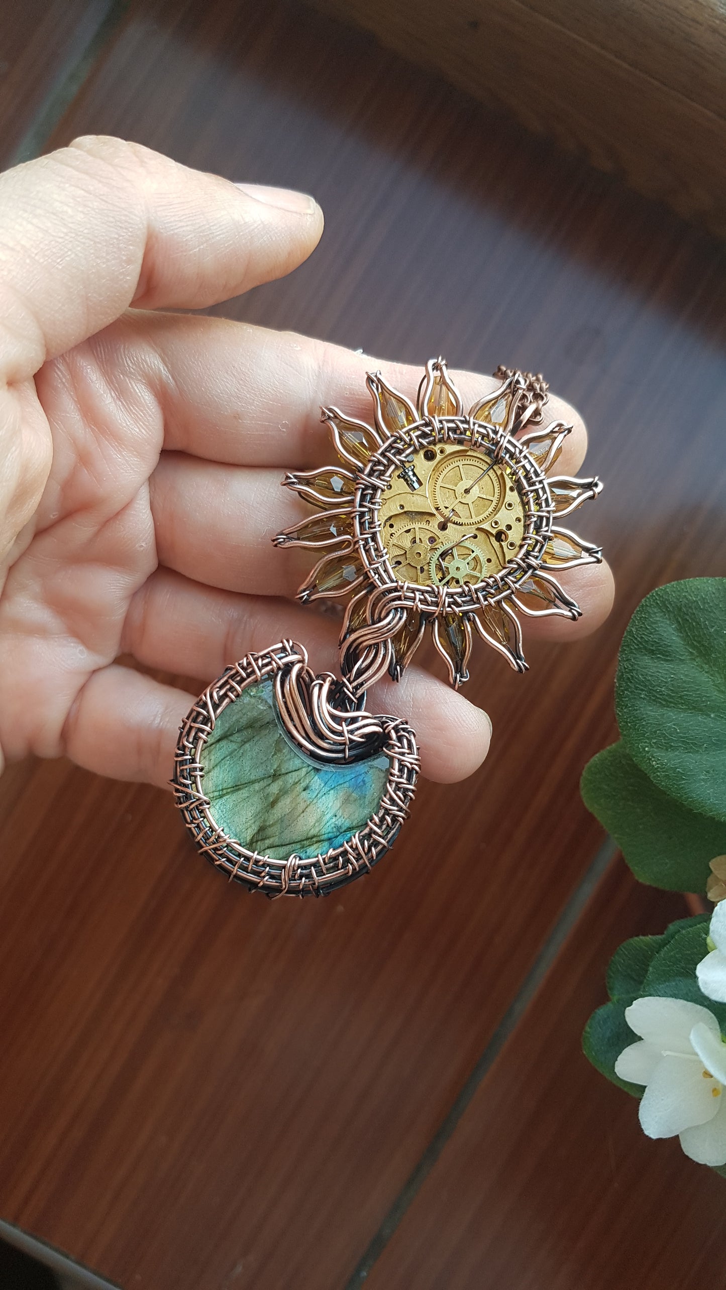 Magic sunflower in a moon pot. pendant