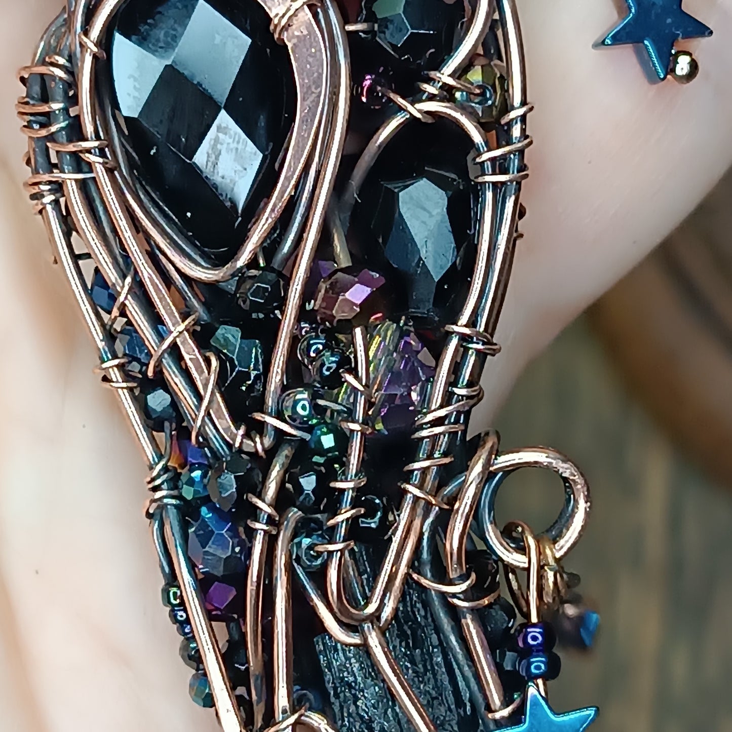 Stars keeper. Black raven necklace.