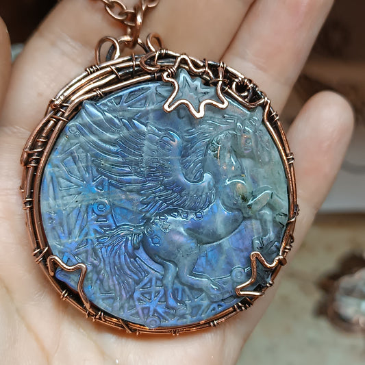 Grey labradorite pegasus unicorn necklace