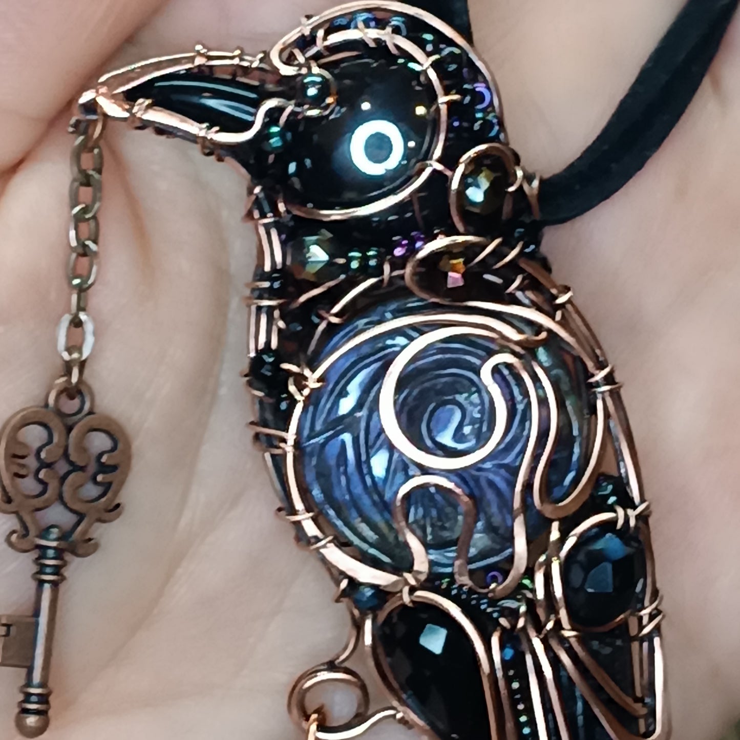 Purple wing Secret Keeper. Raven necklace.