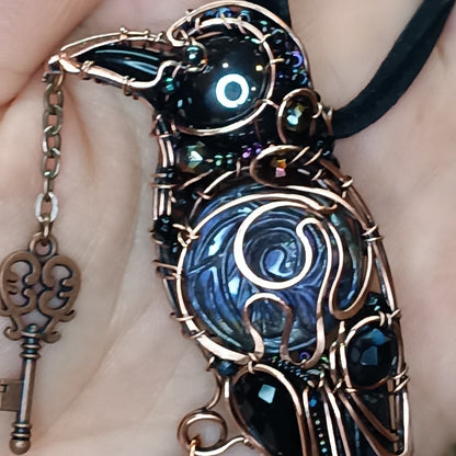 Purple wing Secret Keeper. Raven necklace.