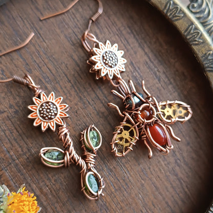 Sunflower honey bee earrings