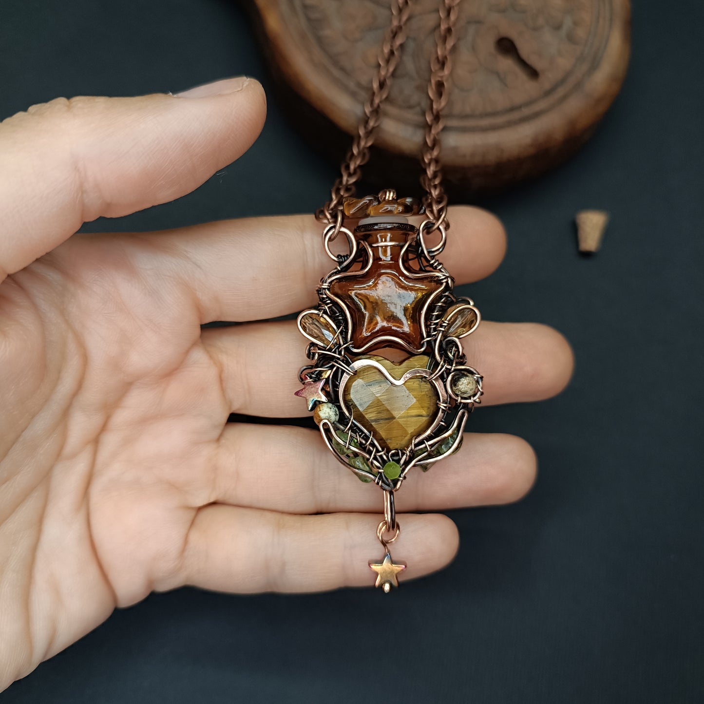 Tiger eye star vial necklace