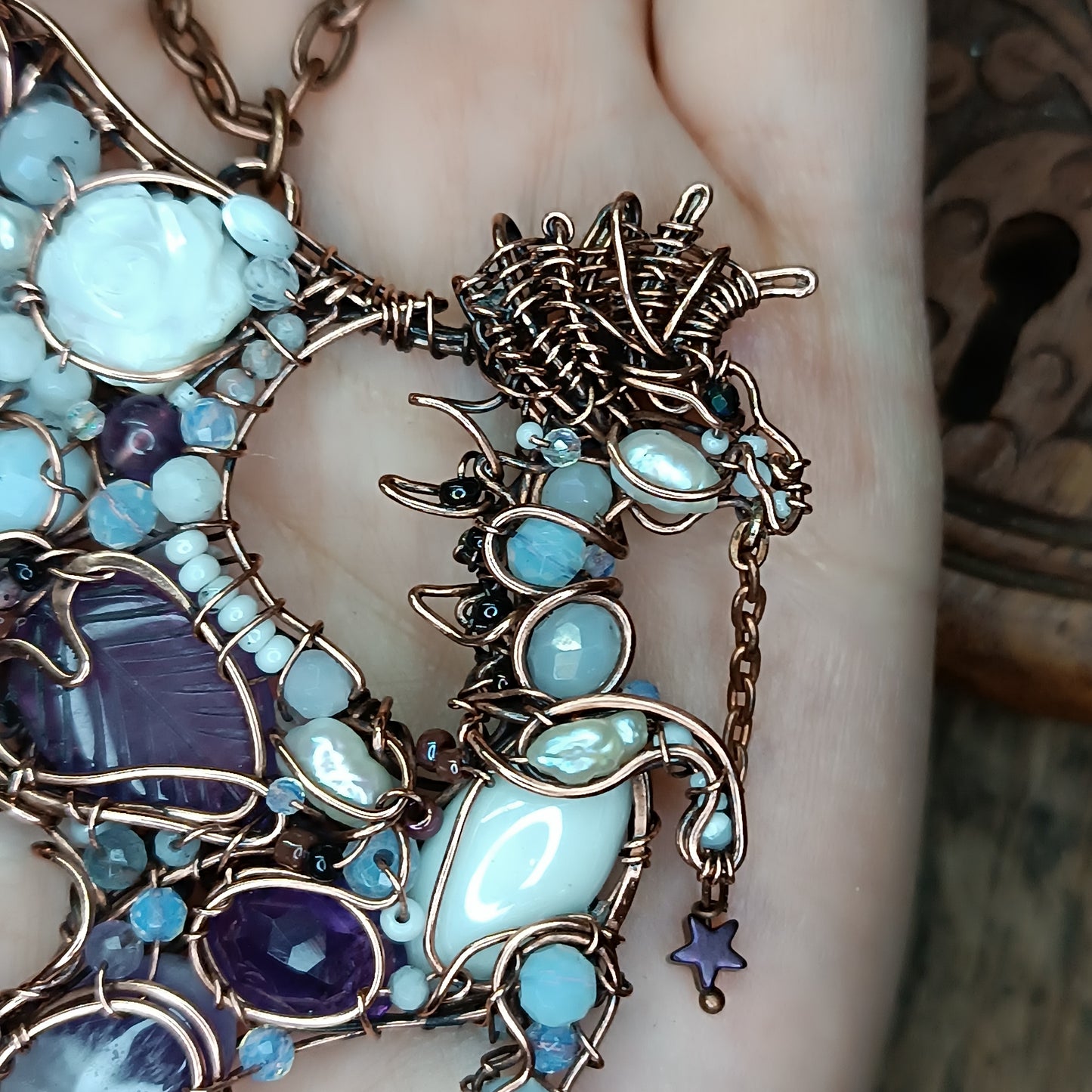 Amethyst night Stars catcher. Dragon necklace.