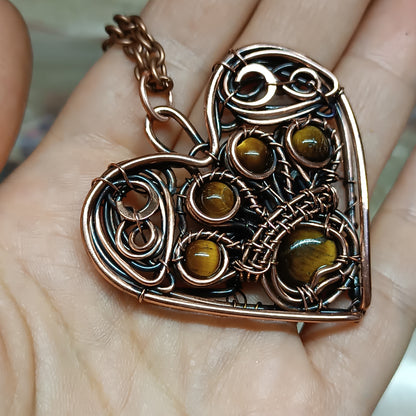Tiger eye paw heart necklace