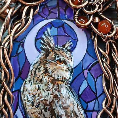 Stained glass windows owls necklace 🦉 Reversible.