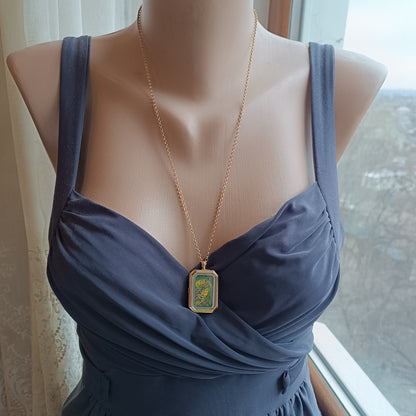 Yellow birds. Hand painted two sided pendant.