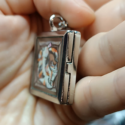 Cats in the box! Hand painted pendant. Reversible.
