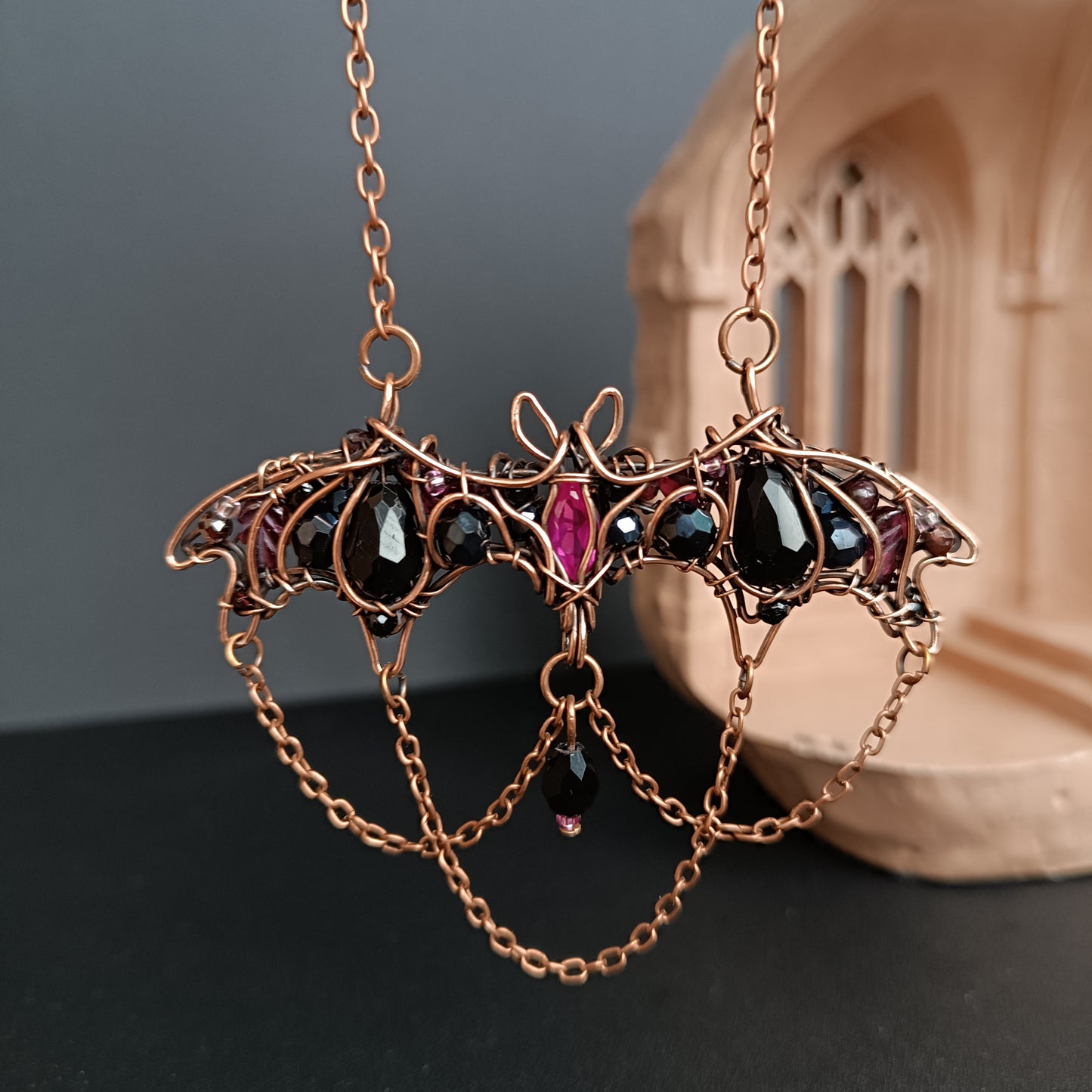 Dark lady. Bat necklace