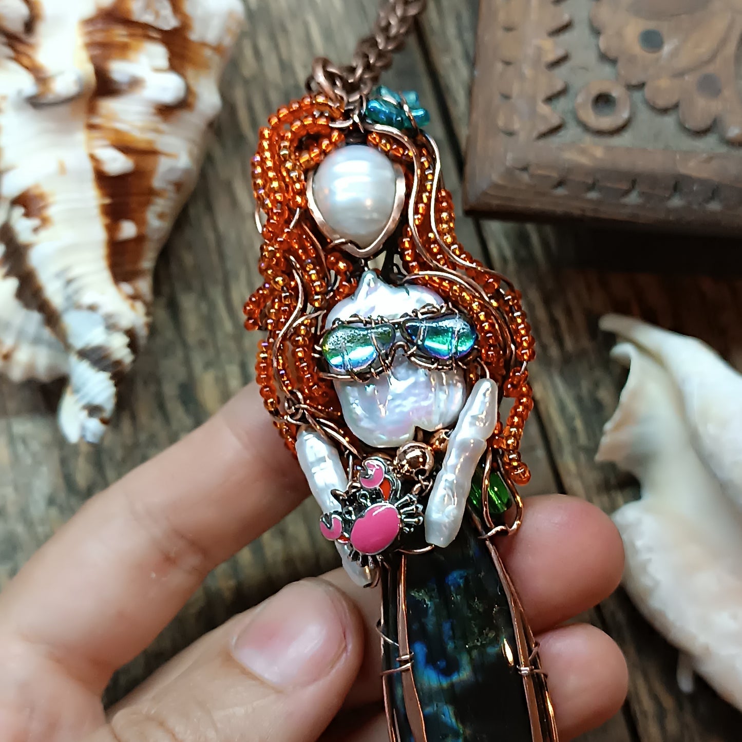 Red head mermaid necklace 🧜🦀