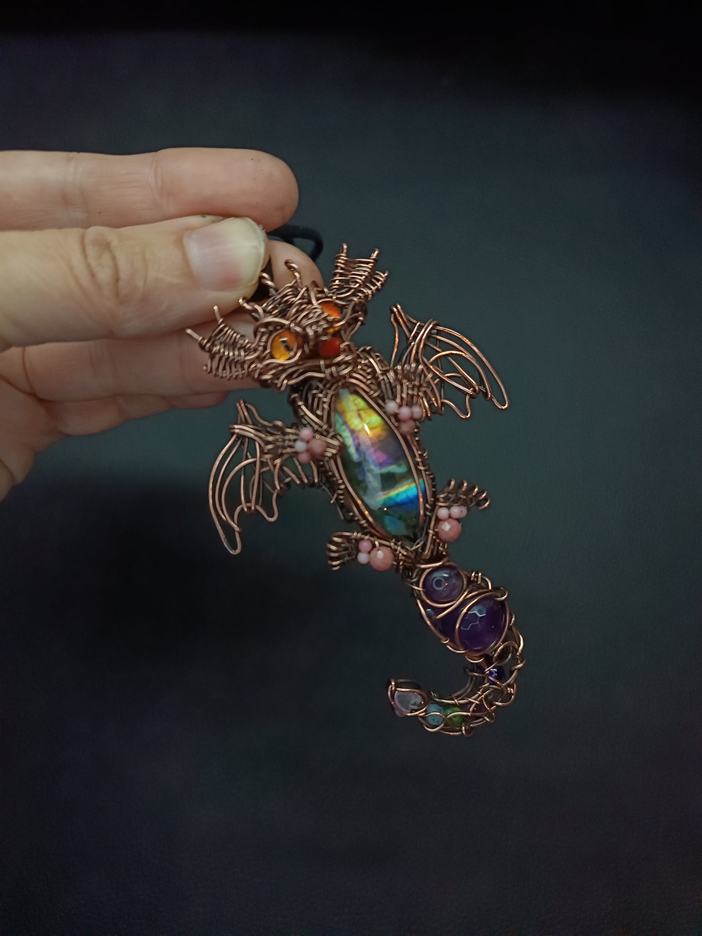 Little drago with rainbow tummy. Necklace.