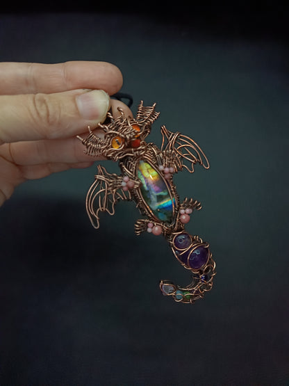 Little drago with rainbow tummy. Necklace.