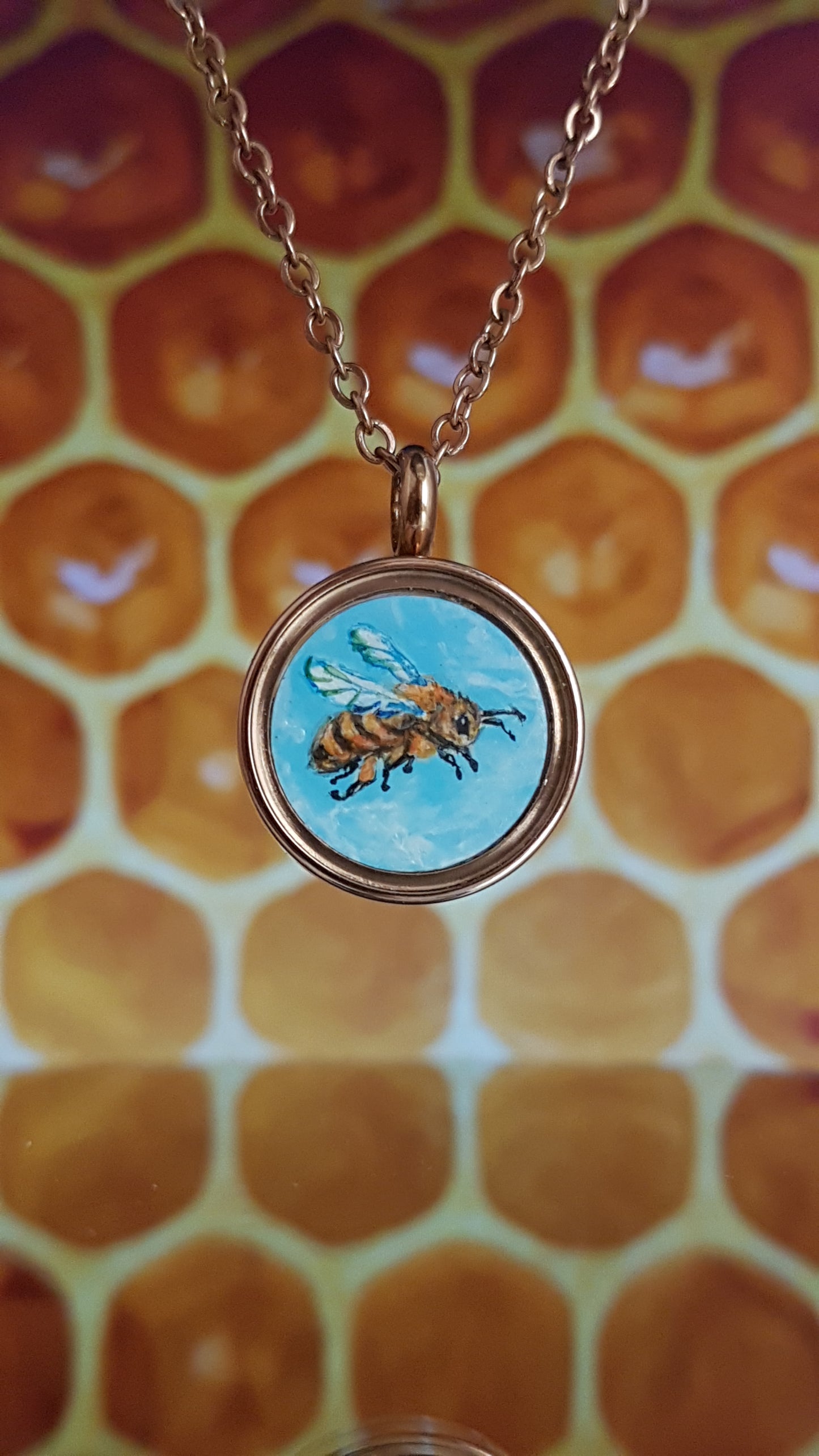 Bee and sunflowers. Double sided mini painted charm.