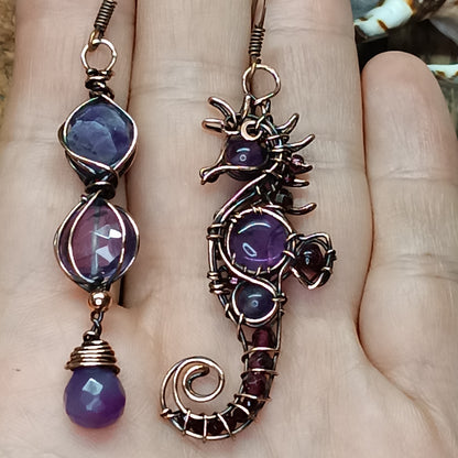 Amethyst seahorse earrings
