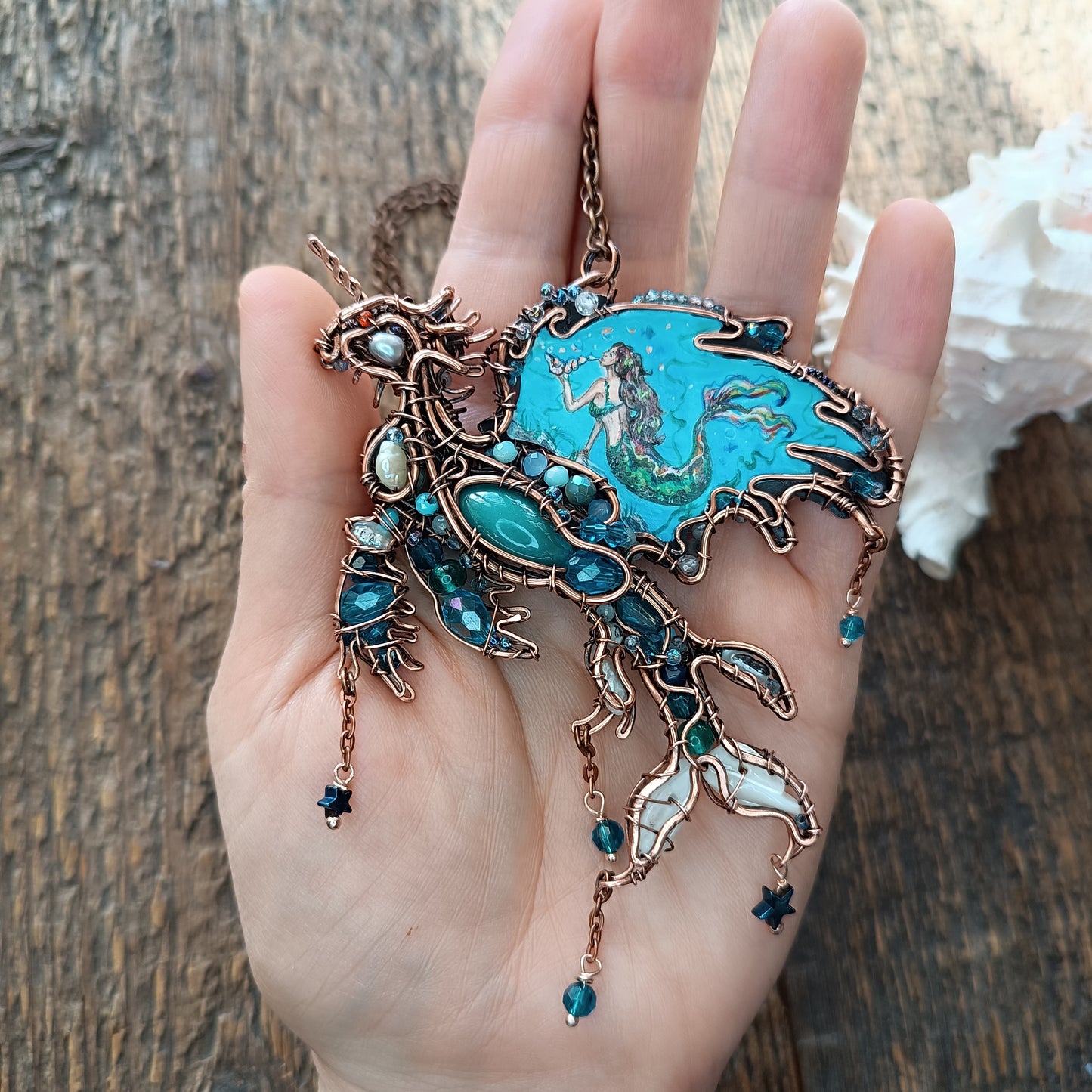 Water dragon. Wearable art necklace