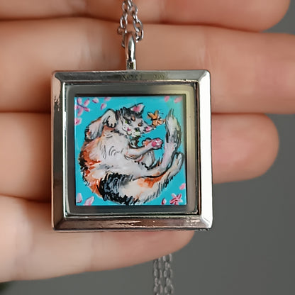 Sakura cats enjoying life🌸Hand painted pendant