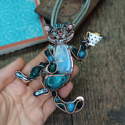 Blue cat at the tea party necklace🩵🐱☕