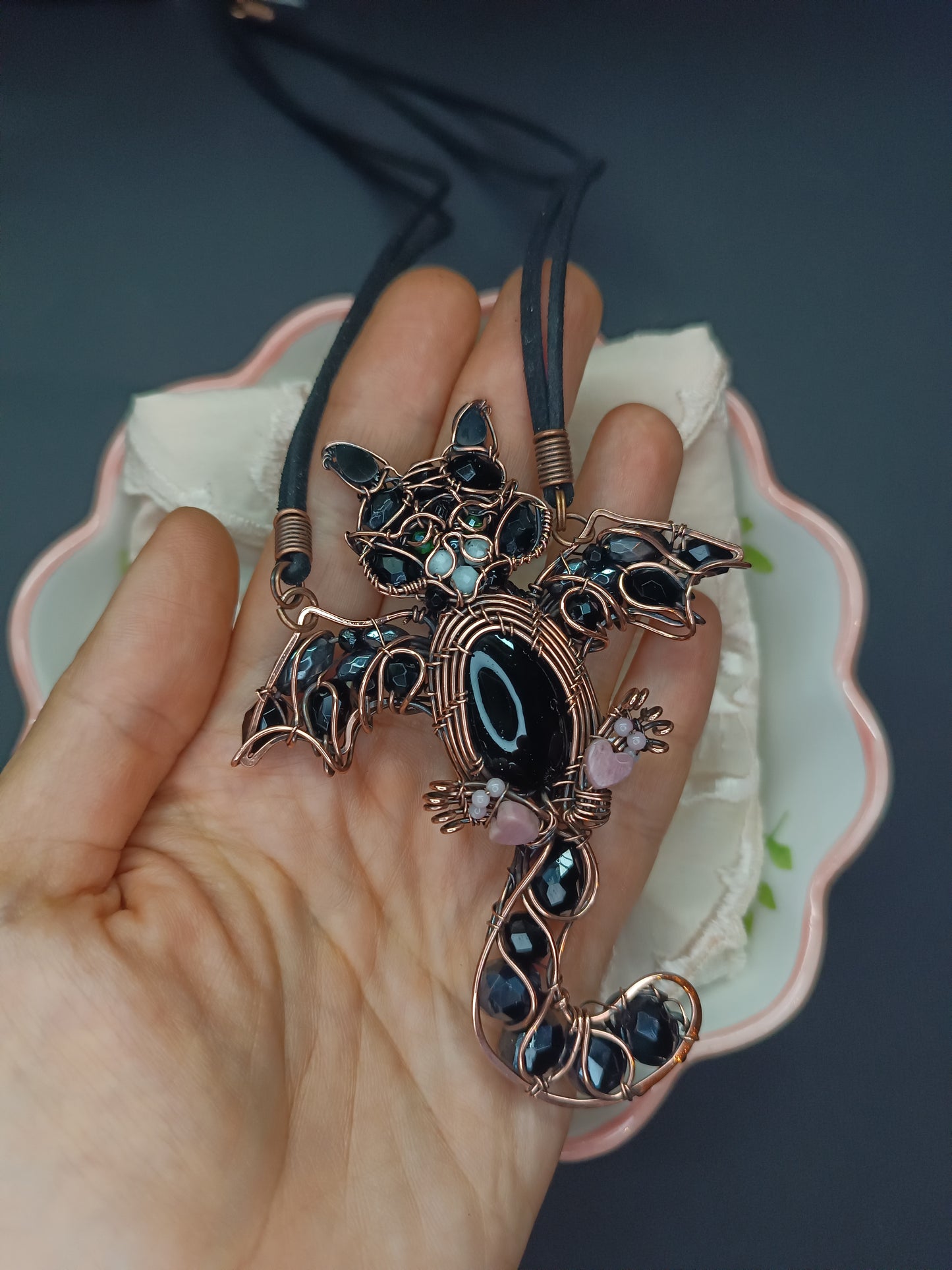 Kitty bat necklace