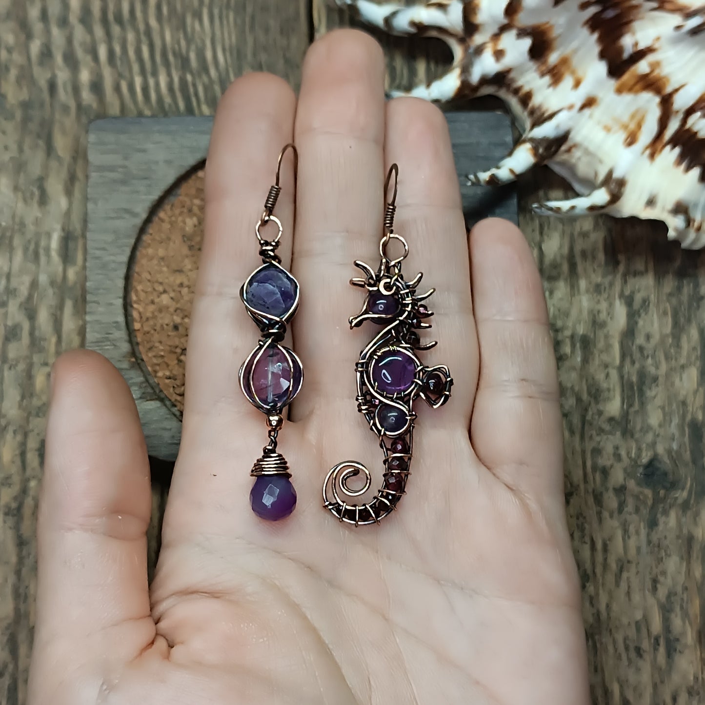 Amethyst seahorse earrings