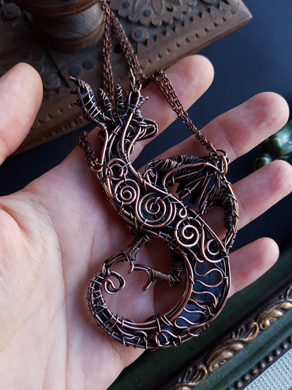 Final payment. FOR JAN Great water dragon. Wire wrapped copper necklace with labradorites.