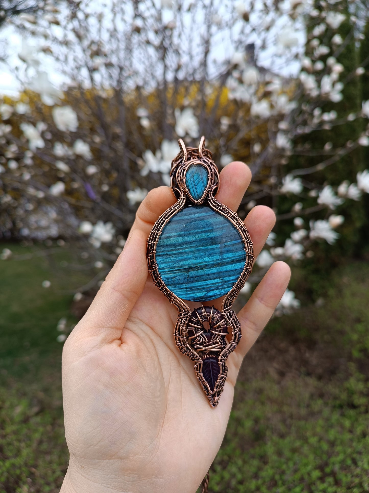 Blue tree of life. Statement copper wire wrapped necklace