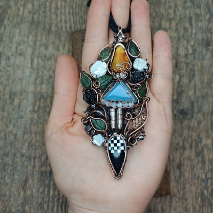 Alice the chess queen necklace♟️🩵🤍🖤
