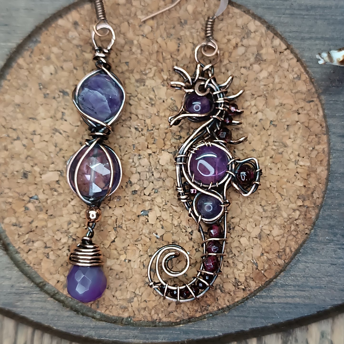 Amethyst seahorse earrings