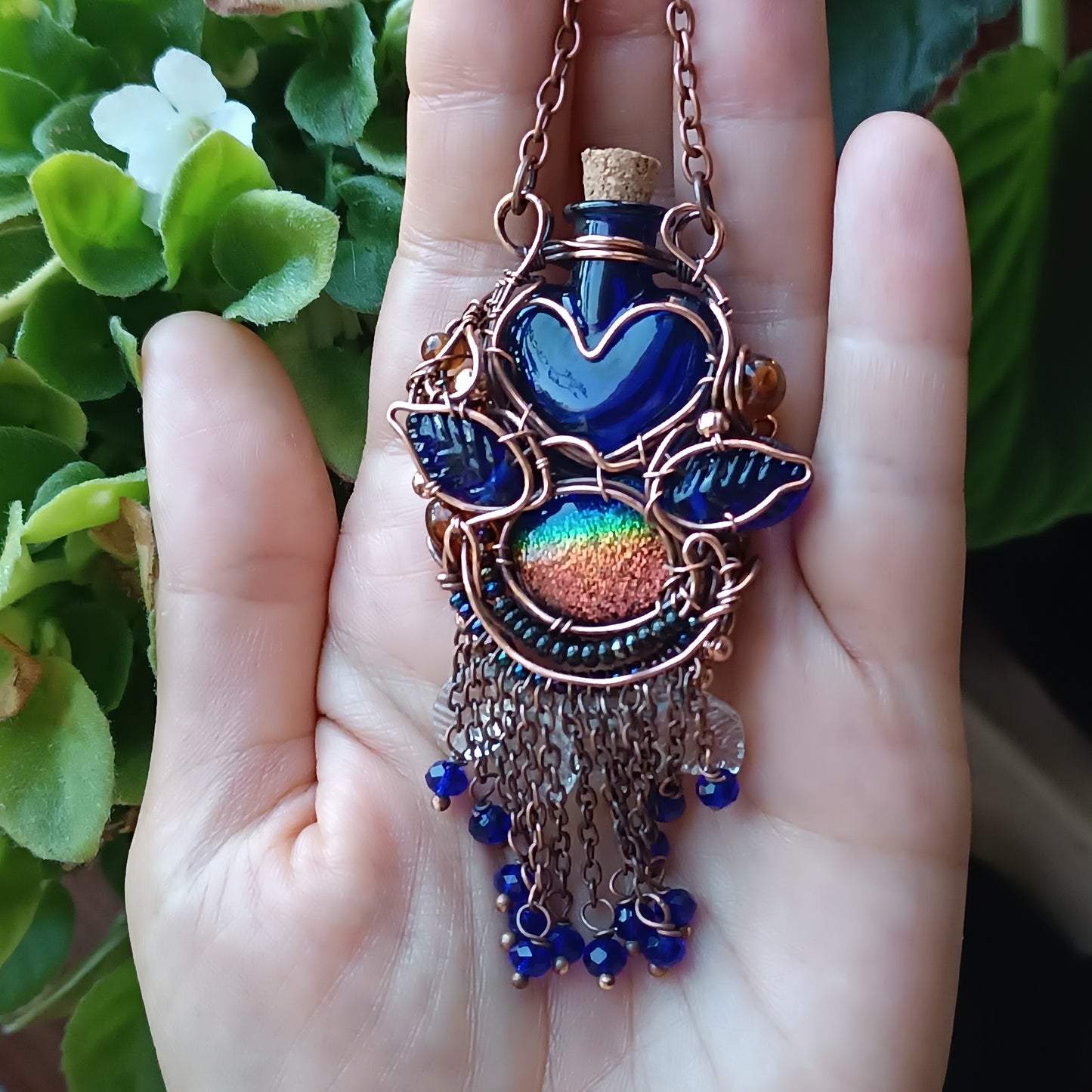 Blue autumn vial necklace