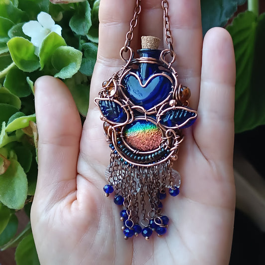 Blue autumn vial necklace