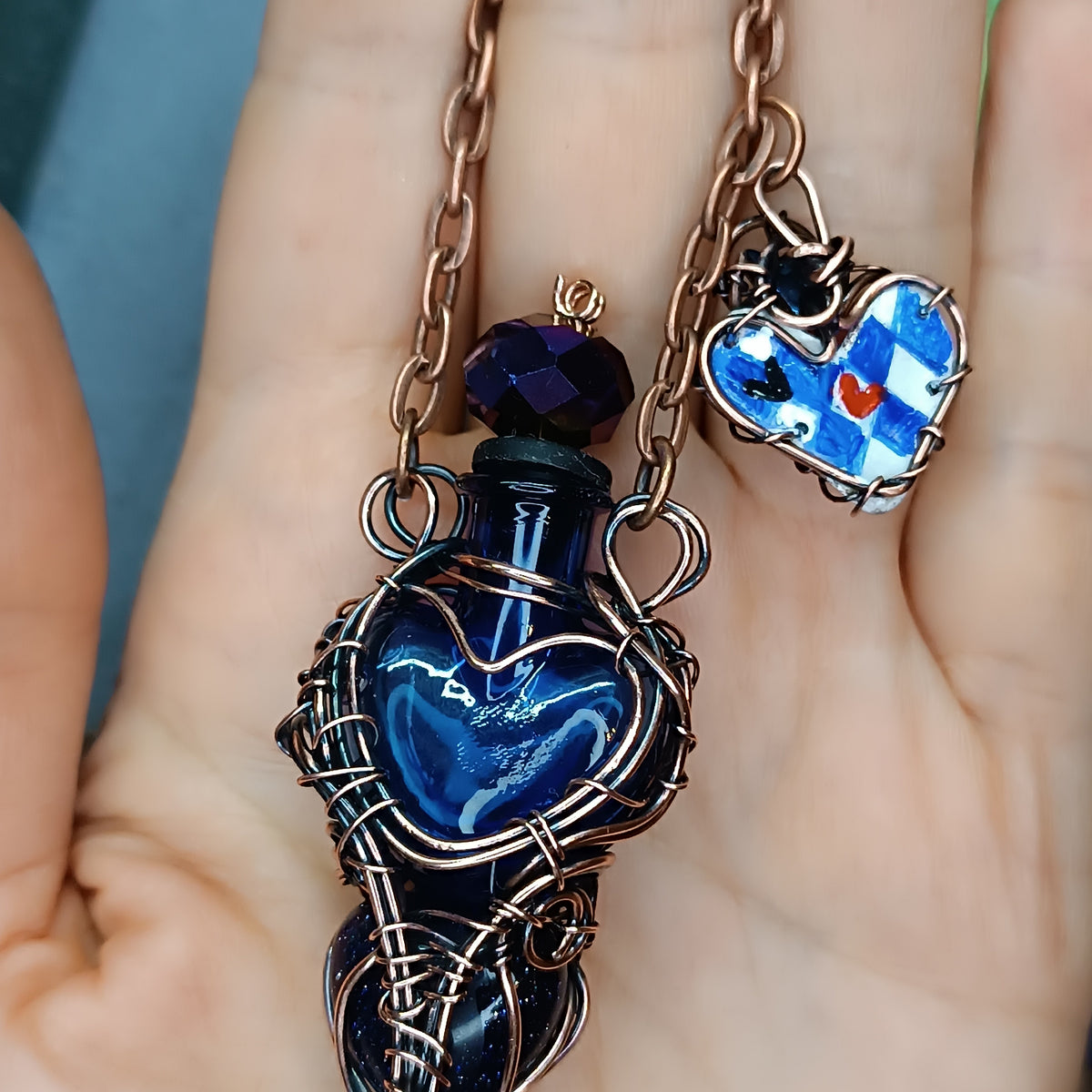 Blue magical "Drink me" bottle necklace💙