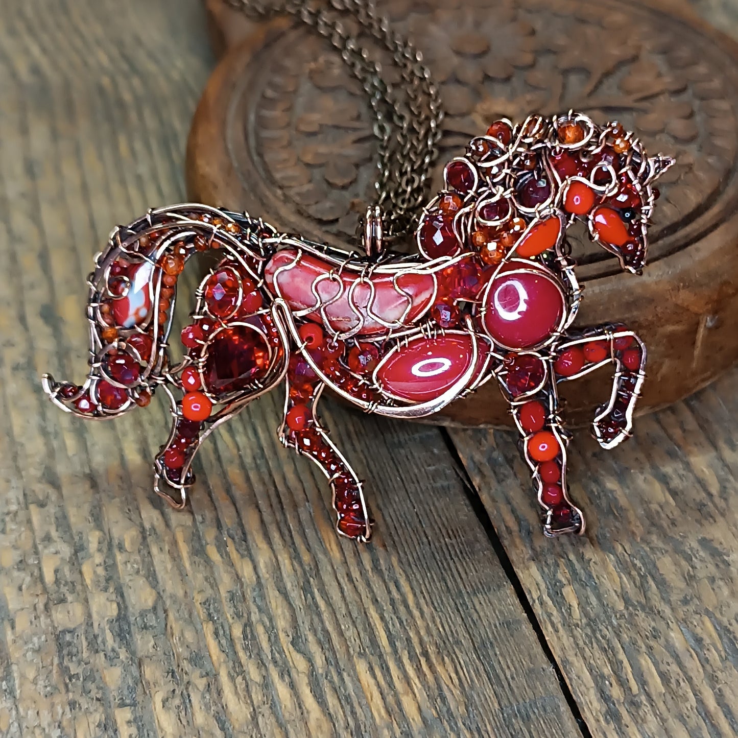 Red fire horse necklace/pin (two in one)