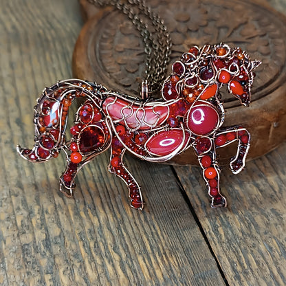 Red fire horse necklace/pin (two in one)