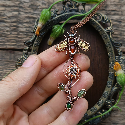 Sunflower bee pendant