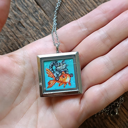 Kitty and Koi miniature pendant
