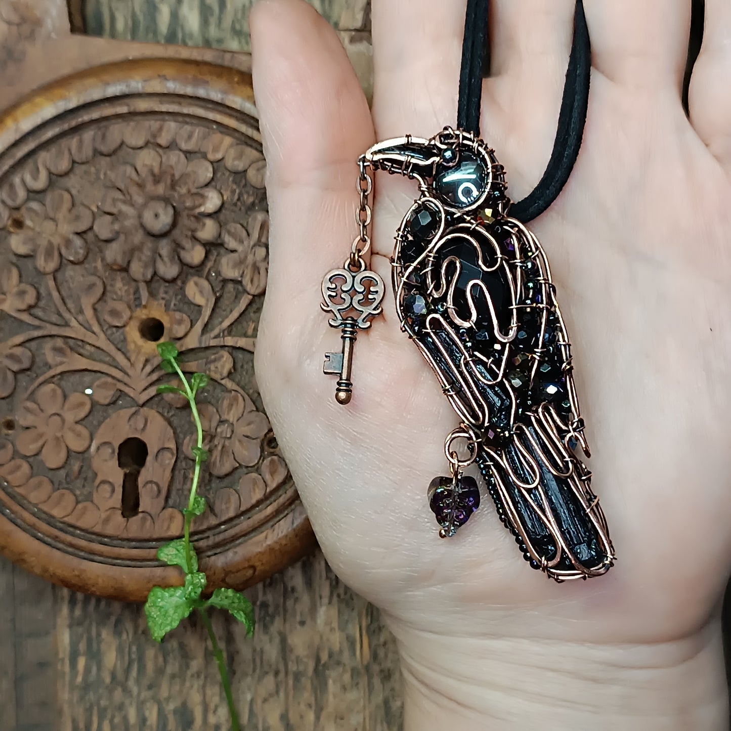Secret keeper. Raven necklace.